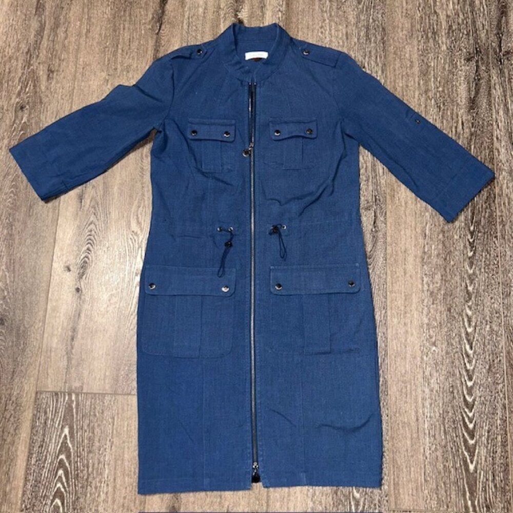 Calvin Klein Womens Blue Full Zip Shirt Dress Size S Half Sleeves Button Pockets